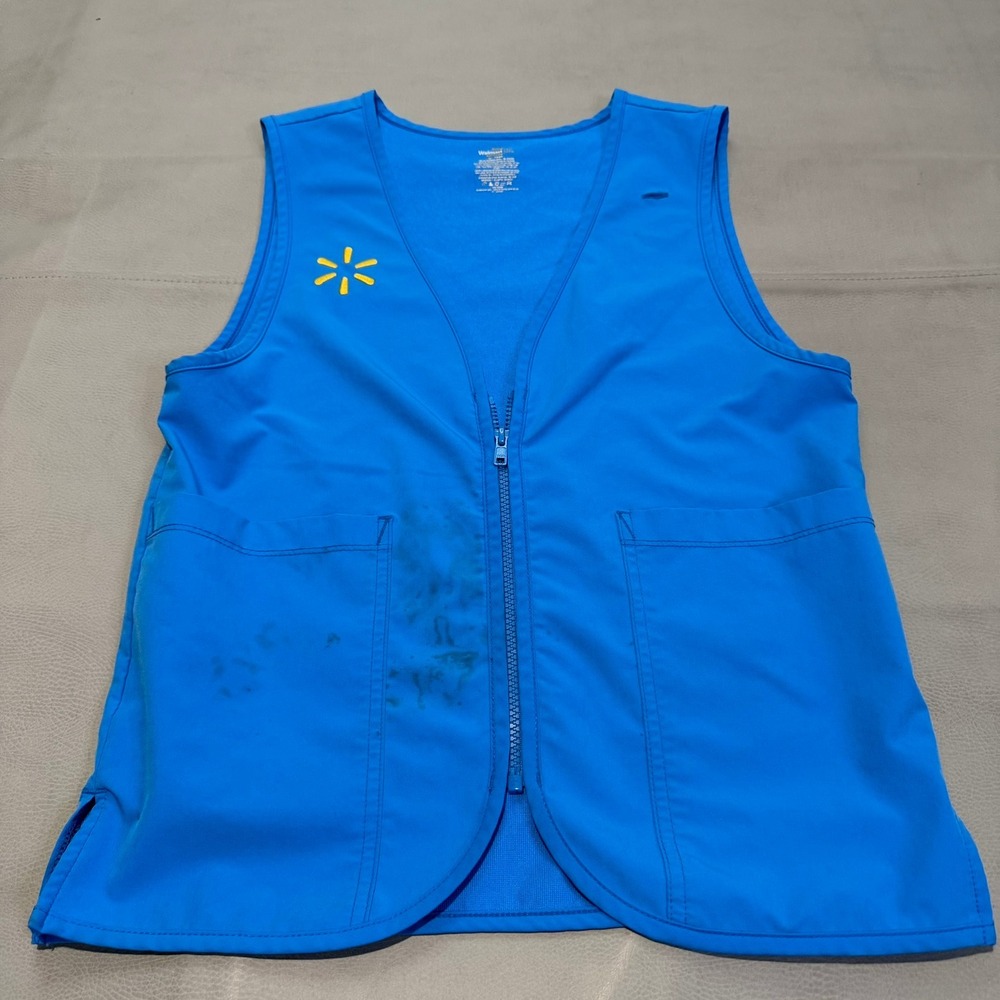 Walmart Associate Uniform Employee Worker Vest Blue Zip Stretcg Men-XS-7634